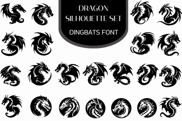 Dragon Silhouette Set Font for Handmade Creations